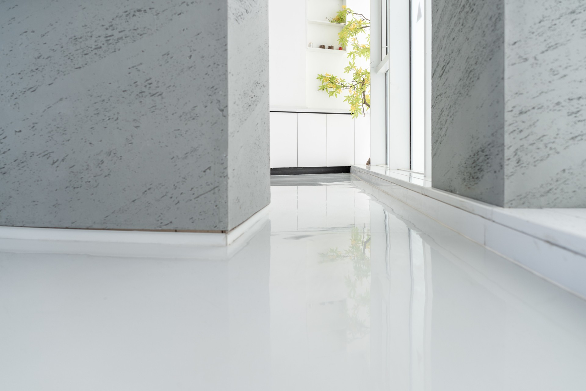 Indoor empty reflective tile floor